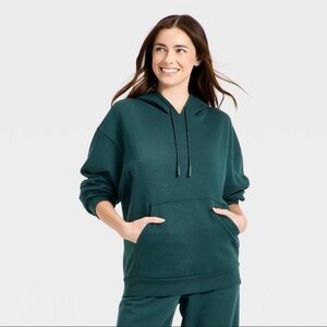 Women's Fleece Hoodie Sweatshirt - JoyLab™ Forest Green M